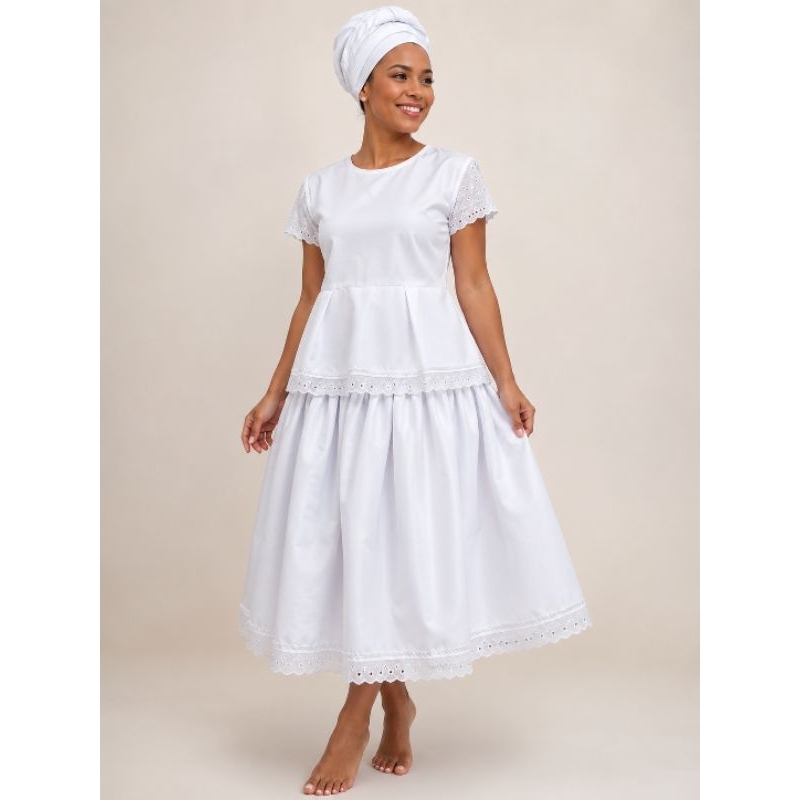 Conjunto Roupa de ração Branca 3 peças ou 2 peças /Plus size Umbanda Candomblé  Branco afro religiosa Roupa de santo