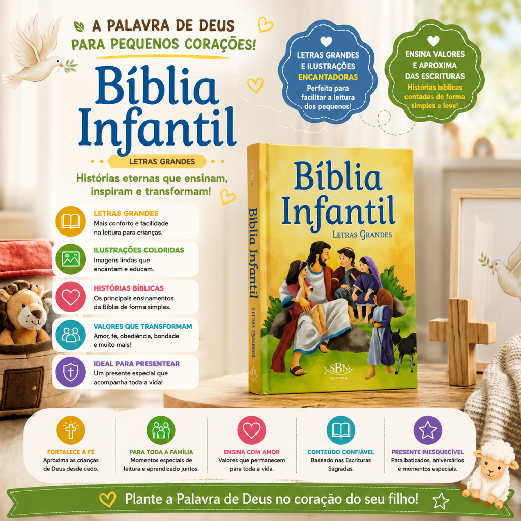 Bíblia Infantil Livro Bíblia Infantil Cristã Colorida Letras Grandes Educação Religiosa Infantil