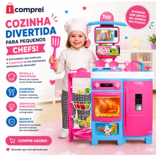 Cozinha infantil grande com geladeira