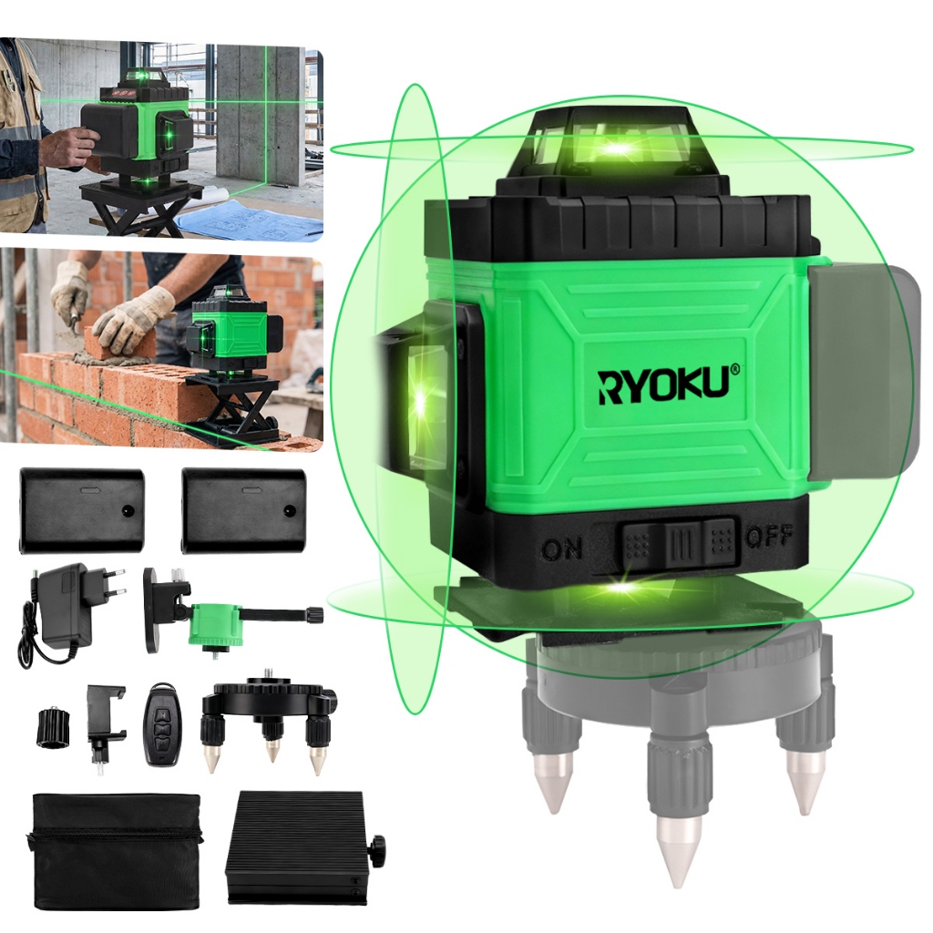 Nível Laser Verde 16 Linhas 4d 360° Profissional 2 Baterias RYOKU