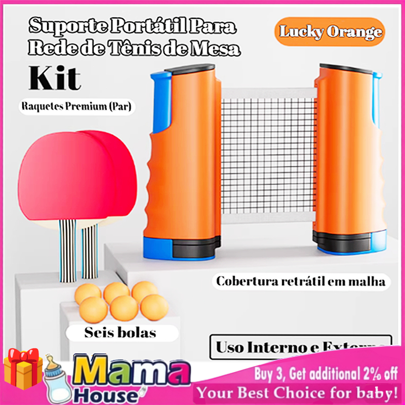 Kit Rede Mesa Tênis de Mesa Ajustável - Mesa Portátil Interior - Inclui 6 Bolas 2 Raquetes 1 Rede