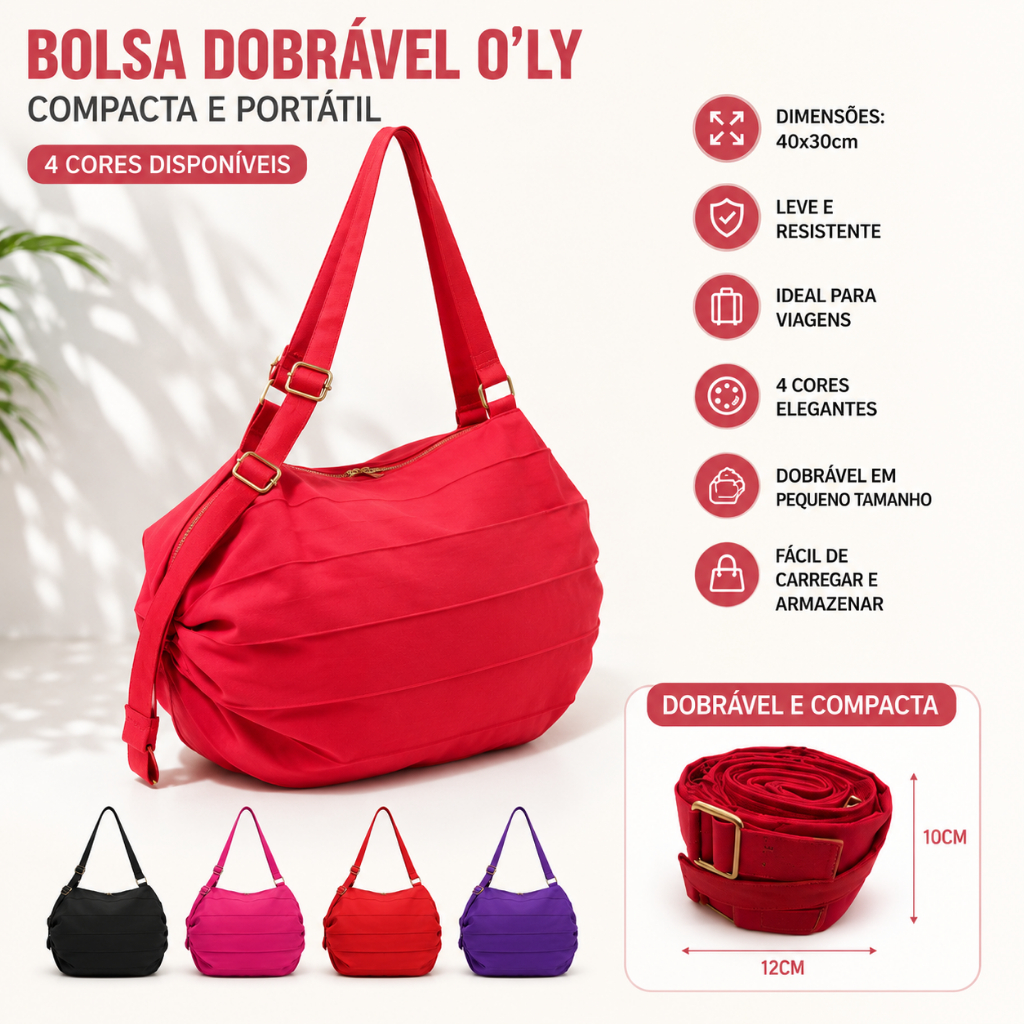 Bolsa de Ombro Dobrável Unissex | Compacta e Leve para Viagem, 4 Cores ，Ideal para Compras ou Ginástica