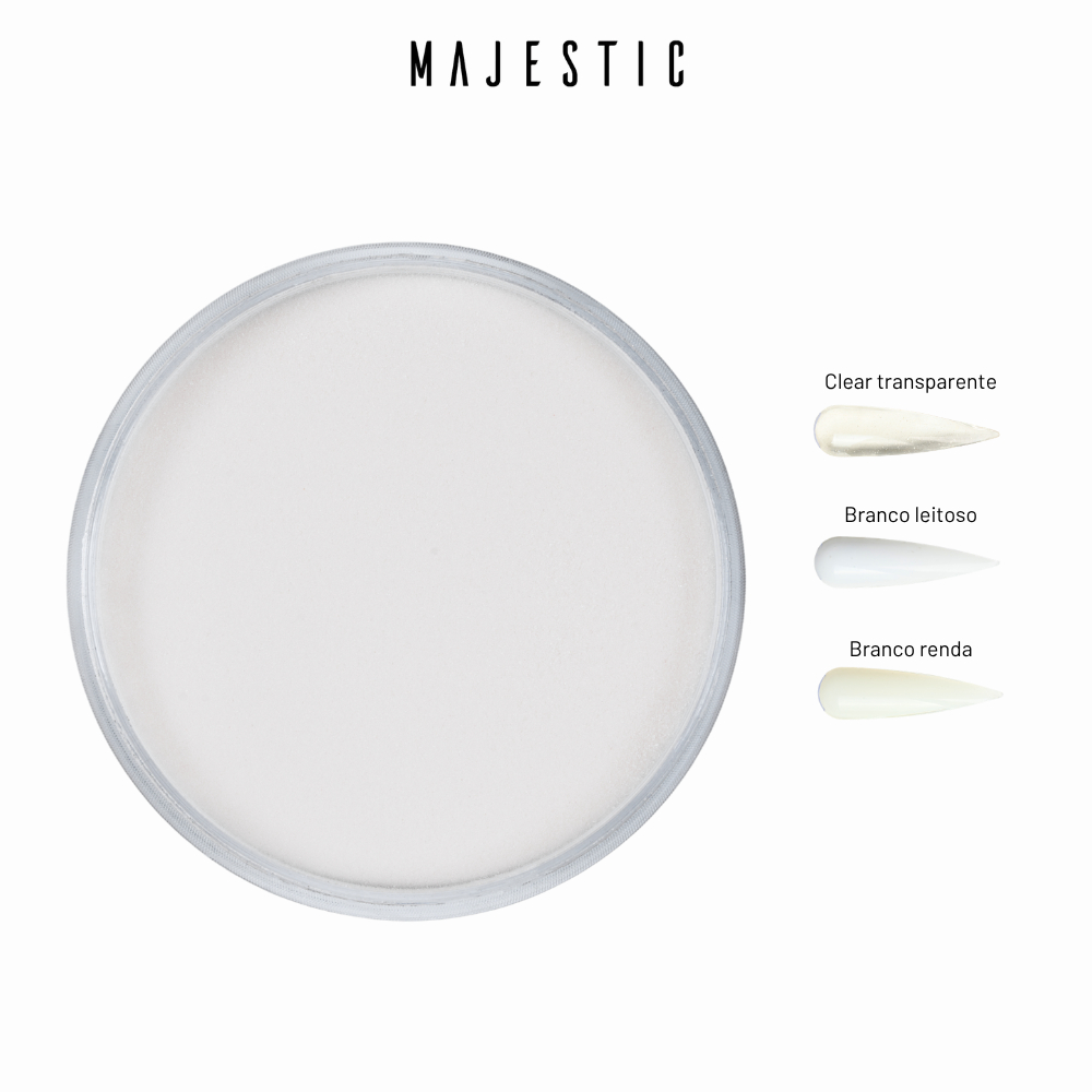 Pó acrílico LINHA CONSTRUÇÃO (Branco Clear Renda) Alongamento Majestic Nails