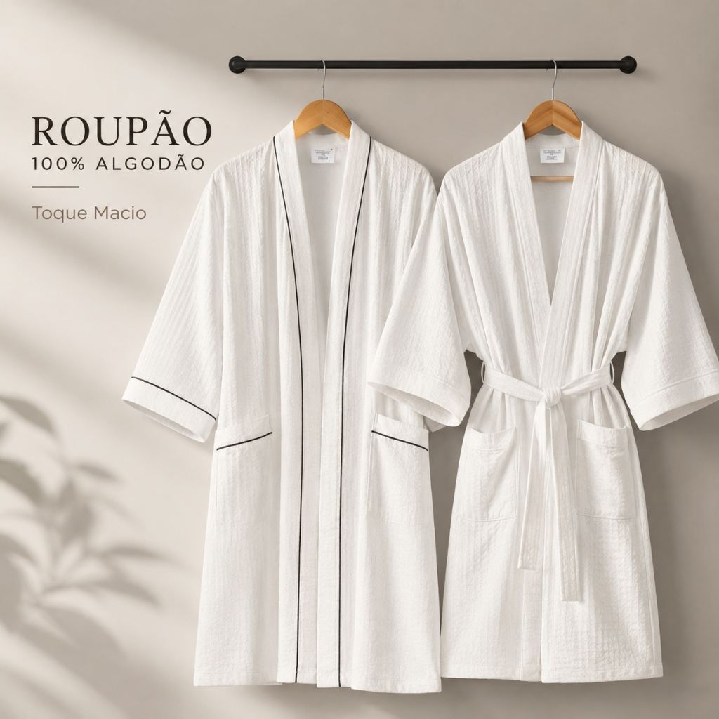 Roupão de Banho Adulto Unissex Superluxo Feminino Masculino 100% Algodão Piquet Macio Verão Inverno