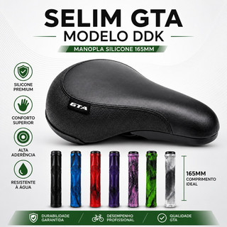 Selim GTA Modelo DDK + Manopla Silicone 165m Modelo Gios Bicicleta Bike BMX Grau DIRT Jump Freeride