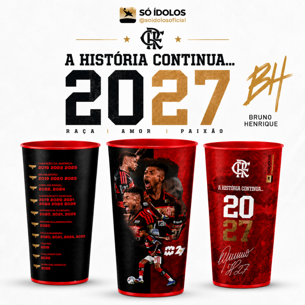 Copo Bruno Henrique 2027 Flamengo Oficial Licenciado 550ml | BH27 A História Continua