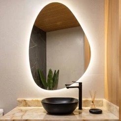 Espelho Orgânico com LED À PILHA ou FONTE Decorativo Design Moderno, Banheiro, Lavabo, Sala, Espaço Gourmet