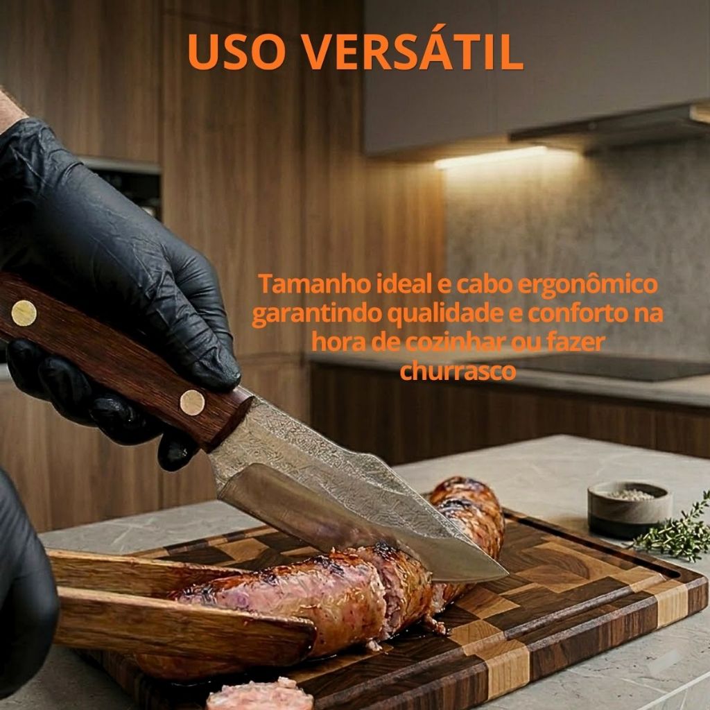 Mini Faca Churrasco e Desossa Profissional Artesanal Aço Inox Afiado Premium com Bainha Couro — imagem 2 de 2