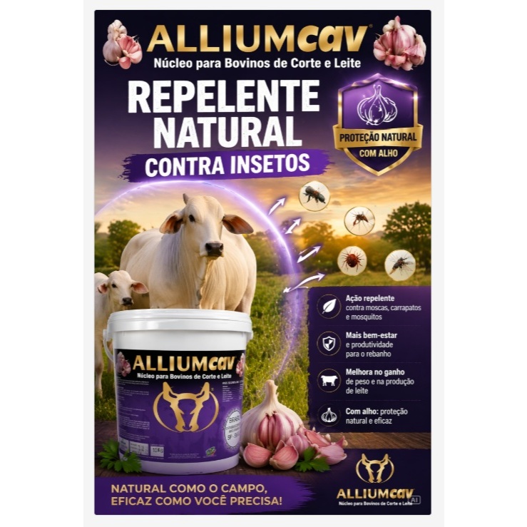 ALLIUMCAV Núcleo Mineral 10kg Elimine Mosca do Chifre e Vermes do seu Rebanho Bovinos Corte e Leite