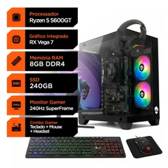 PC Gamer Soldier, AMD Ryzen 5 5600GT, 8GB DDR4, SSD 240GB + Monitor Superframe 240Hz + Combo Gamer
