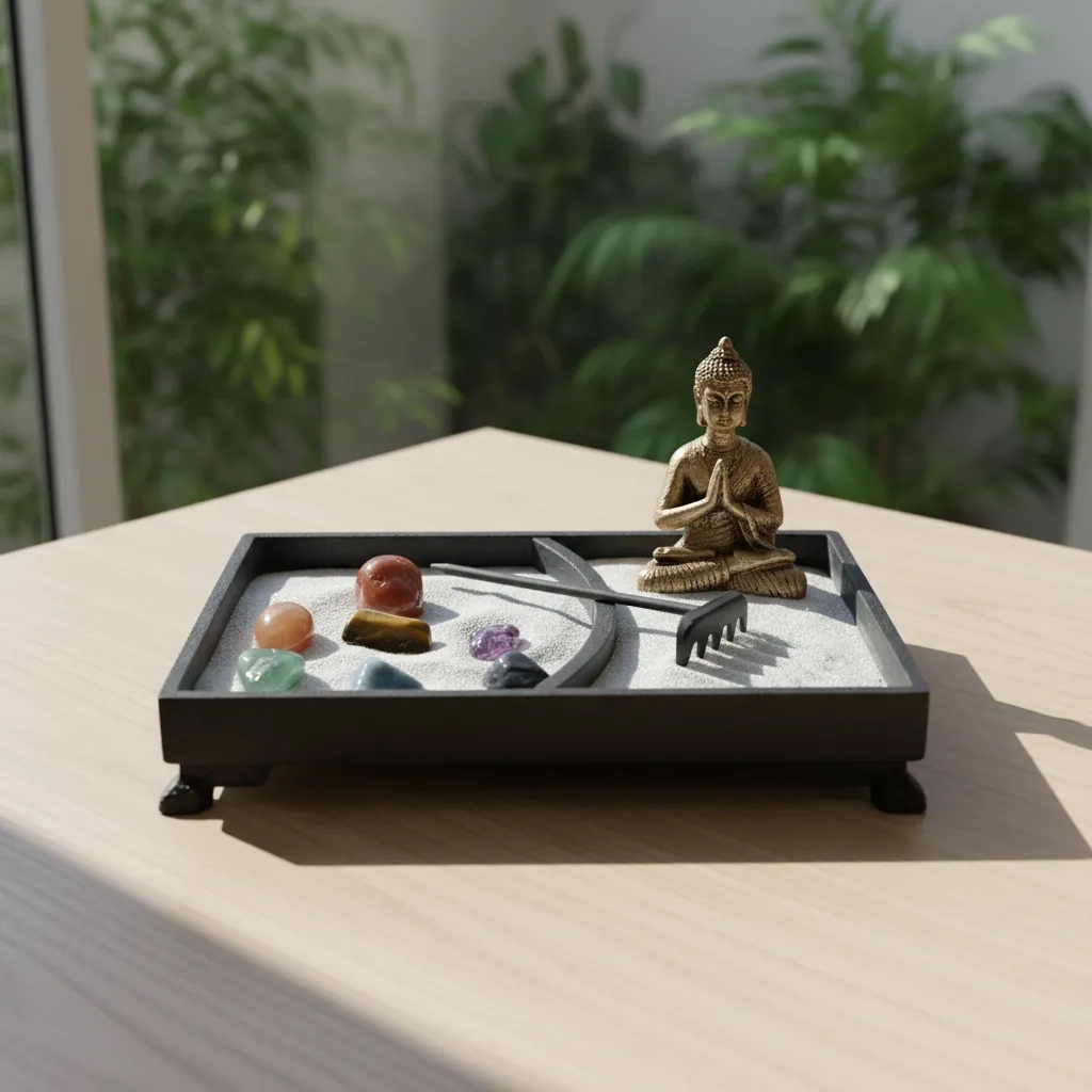 Jardim Zen Retangular Arei Rastelo Buda Mini Pedra 7 Chakras