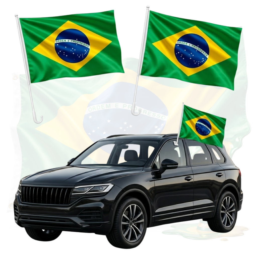 Kit 2 Bandeira Brasil Torcida Carro Haste Copa Do Mundo 30x20
