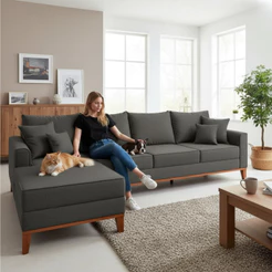 Sofá 4 Lugares Beny com Chaise Esquerdo Suede Cinza