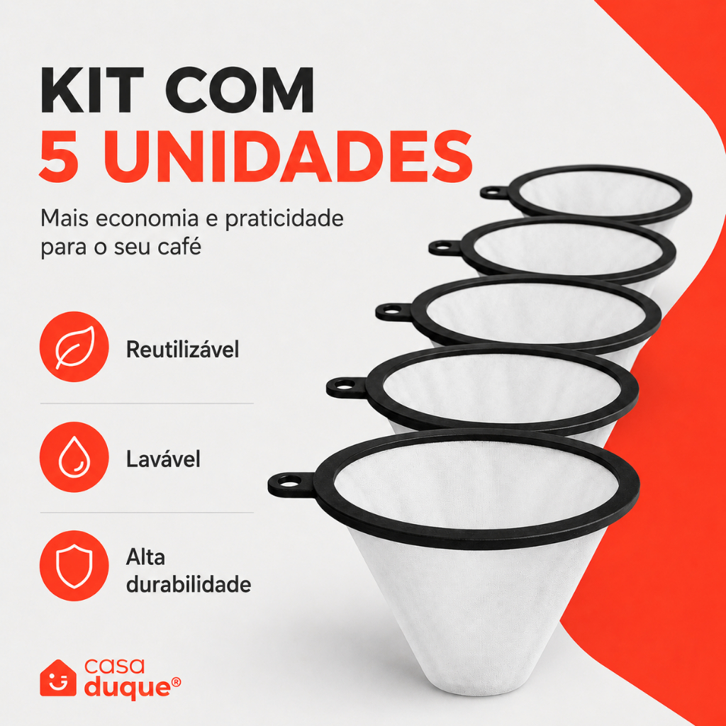 Kit 5 Filtro Coador Café Permanente Coa Fácil 102 e 103 Poliéster Reutilizavel