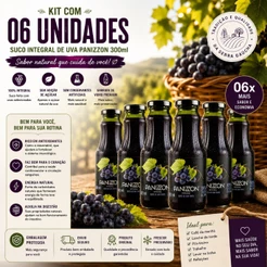 KIT 6UN Suco De Uva Integral Panizzon 300 ml sem açucares e conservantes