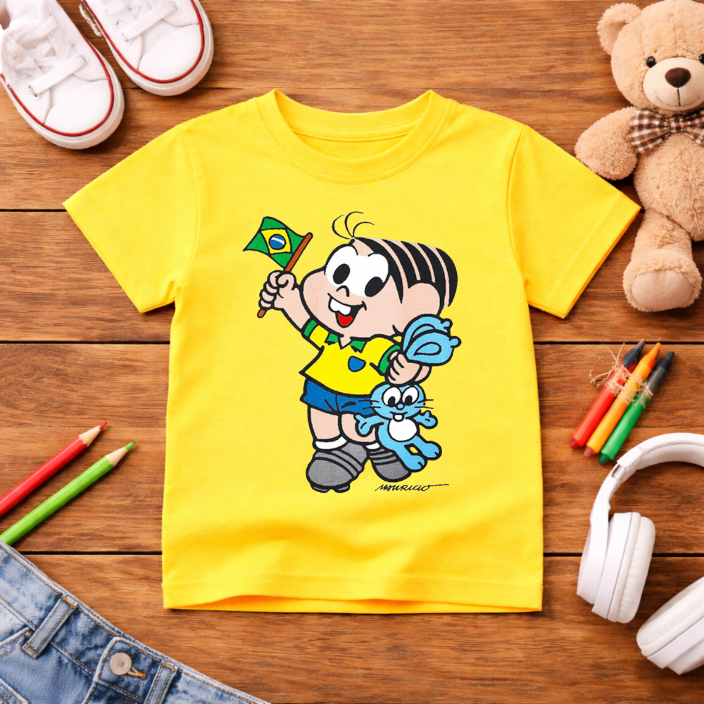 Camisa camiseta infantil menina Monica Torcedora Brasil copa do mundo 2026 100% algodão rumo ao hexa!