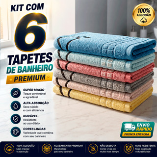 Kit 6 Tapete De Banheiro 45x70cm Pezinho Piso Luxo Atoalhado 100% Algodão Premium