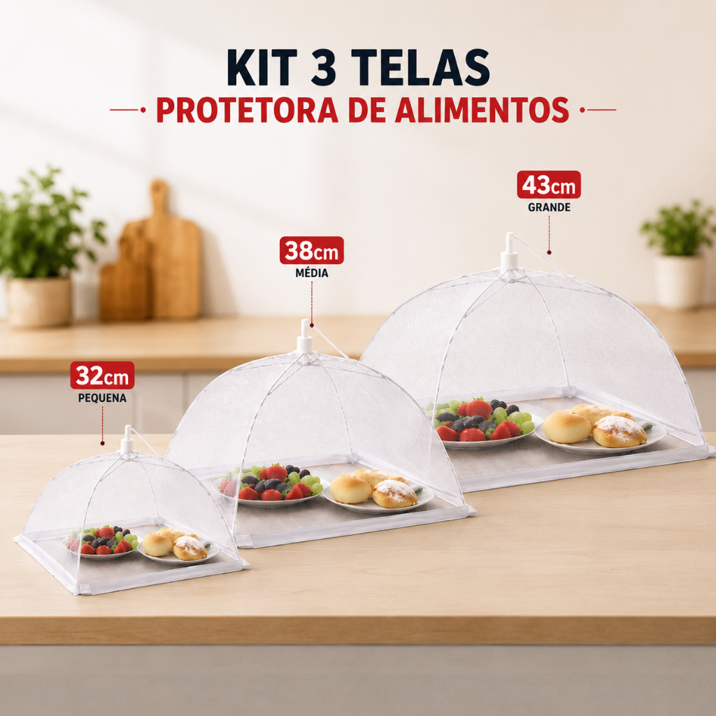 Kit 3 Telas Protetoras para Alimentos Anti Moscas Insetos para Alimentos Bolo Fruta Comida