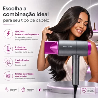 Secador de Cabelo Dobrável Retrátil Pritech Viagens 127v IP20 1800W