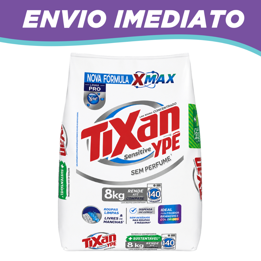 Sabão Lava Roupas em Pó Sensitive Sem Perfume Tixan Ypê 8kg