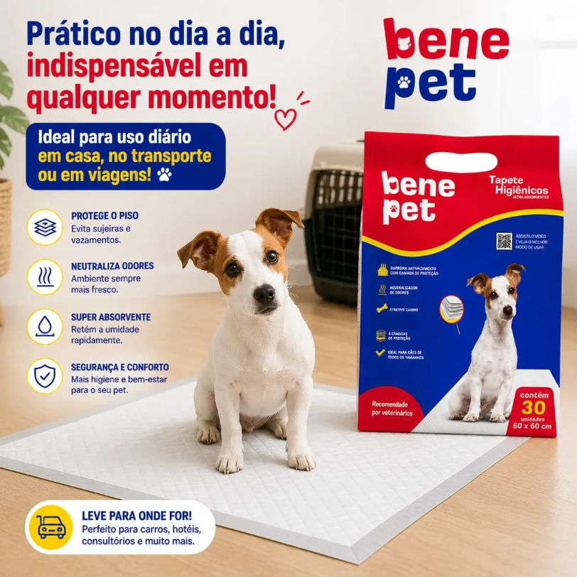 TAPETE HIGIÊNICO SLIM ULTRA ABSORVENTE BENE PET - 60X60 - 30 UND