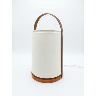 Abajur Luminária Estilo Coreano Minimalista Madeira e Algodão Cru