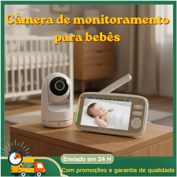 Baba Eletrônica Com Monitor Visão Noturna, Câmera c/ Audio Sensor de Temperatura MING 720p Hd Tela 5.0'' Áudio Bidirecio