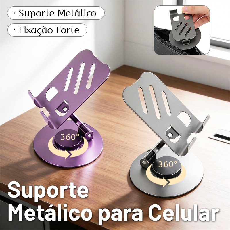 Suporte de Mesa para Celular/Tablet | Alumínio Resistente + Rotatória 360º Ajustável V8