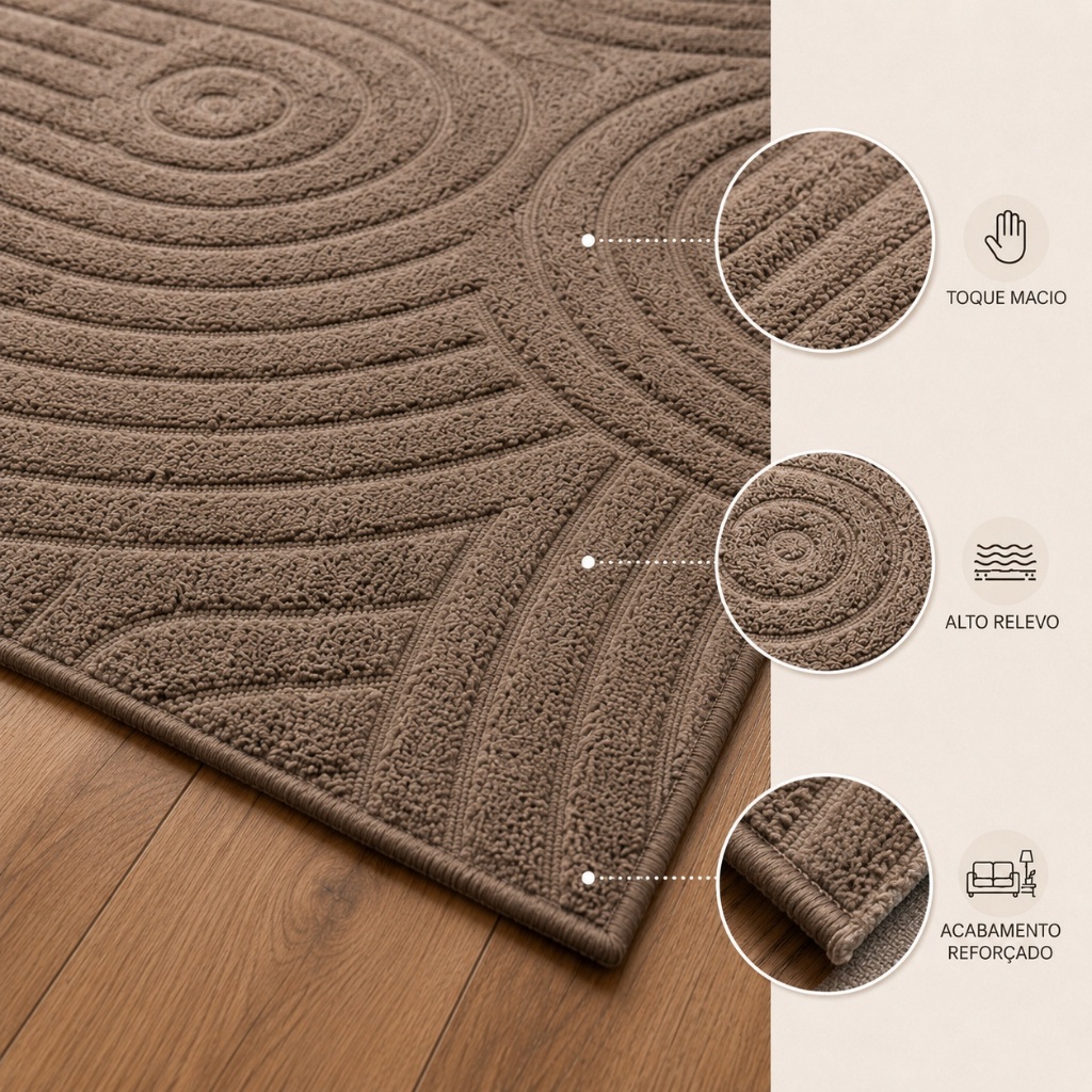 Tapete Sala 2,00x1,50 Alto Relevo Moderno Premium Macio Antiderrapante Quarto Decorativo Marrom Claro — imagem 2 de 2