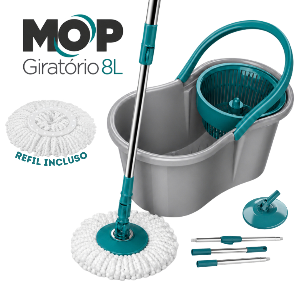 Mop Esfregão Giratório 8 Litros Com Cesto Plástico