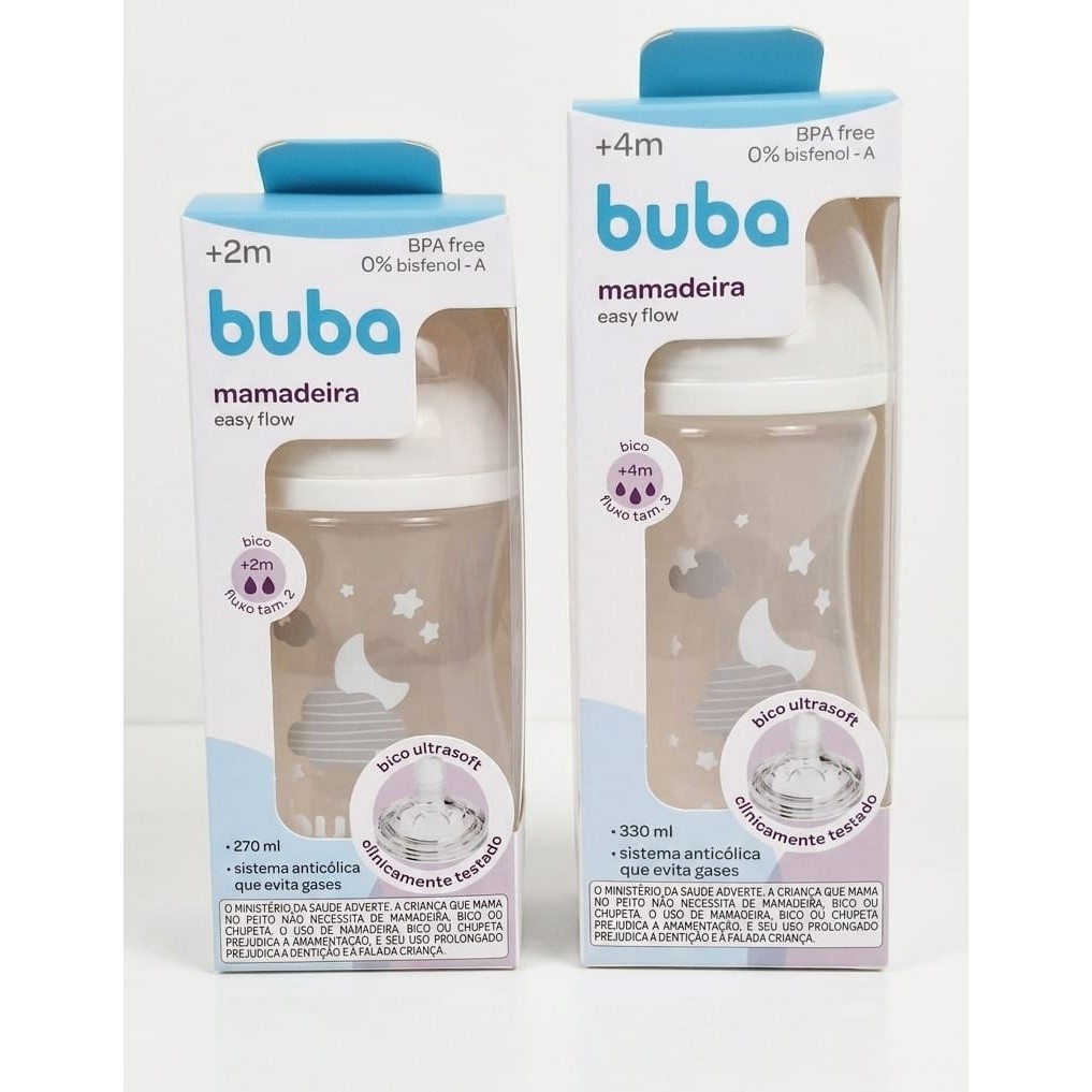 Buba kit 2 Mamadeiras Anticólica Easy Flow Nuvem Branca 270ML 330ML Unissex