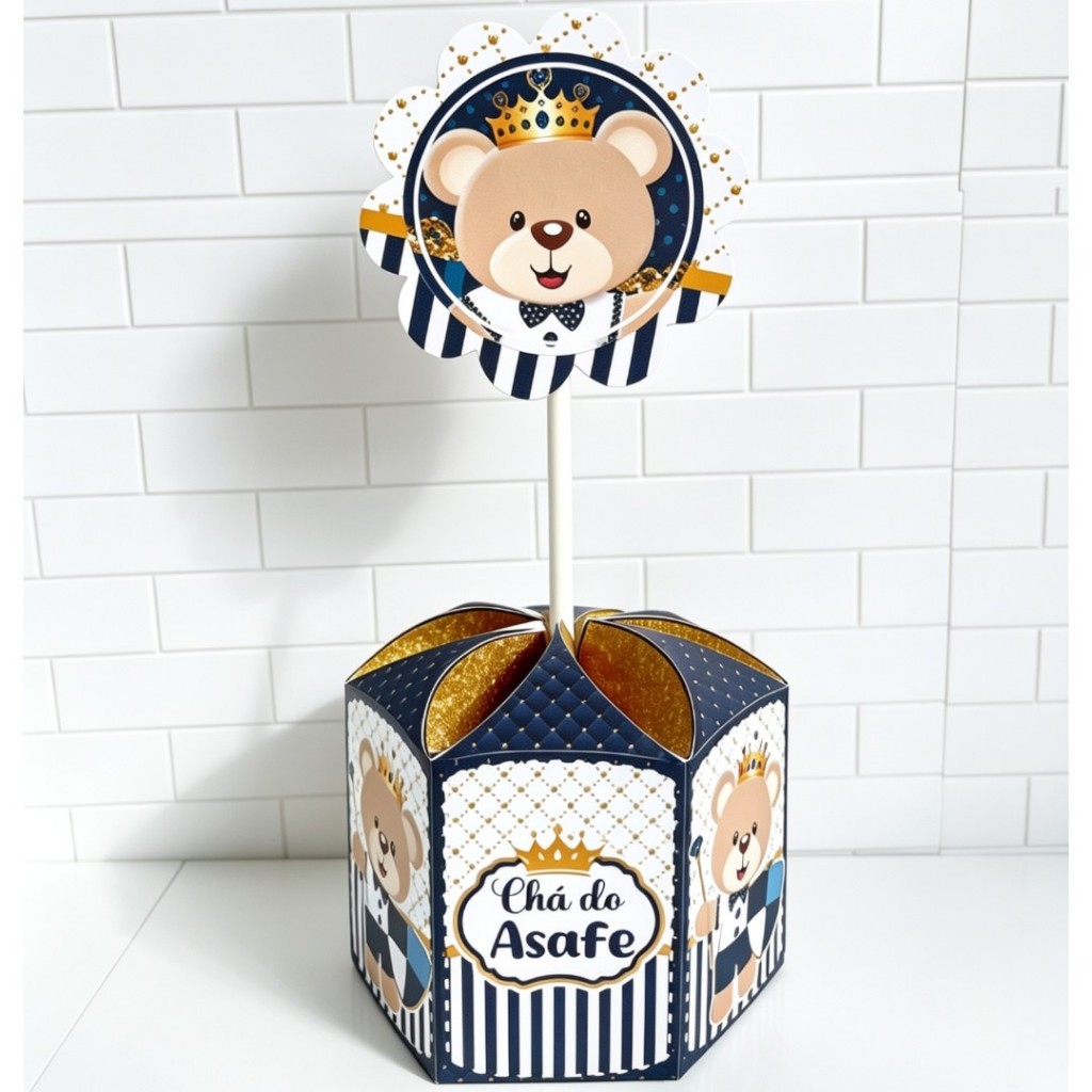 Kit Centro de mesa Festa Chá de Bebê URSINHO PRINCIPE REALEZA