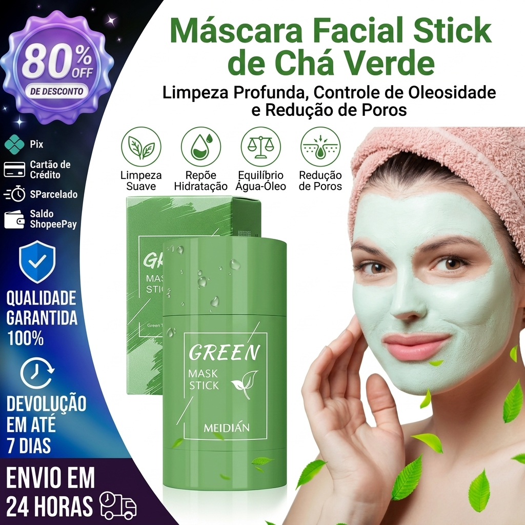 Máscara Facial de Chá Verde Limpeza Profunda