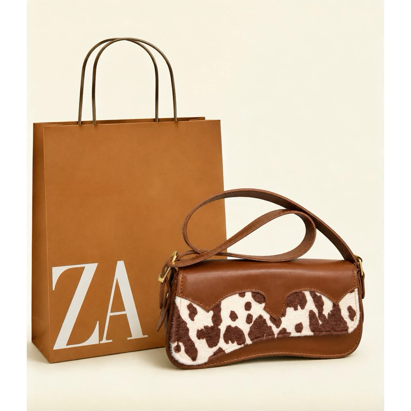 Bolsa Baguete Country de Ombro Feminina Estampa de Vaquinha Festa Vaquejada
