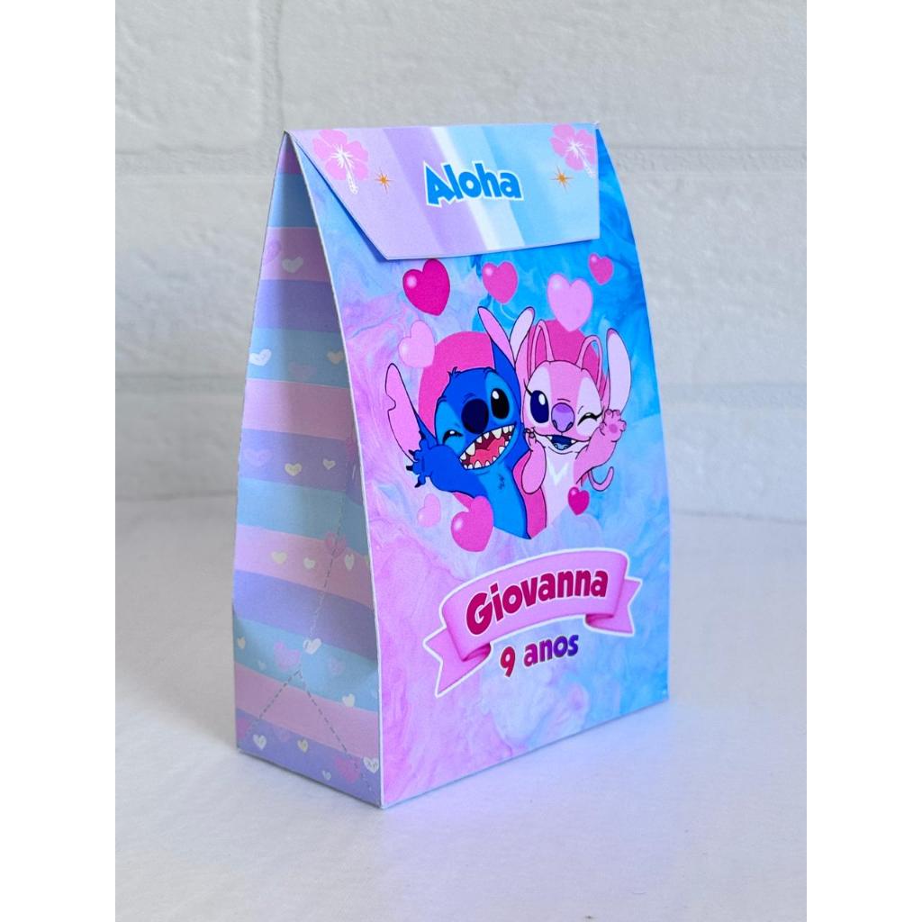 Caixinhas Personalizadas estilo Saquinho - Stitch e Angel | Lembrancinha Aniversário | Saquinho Surpresa