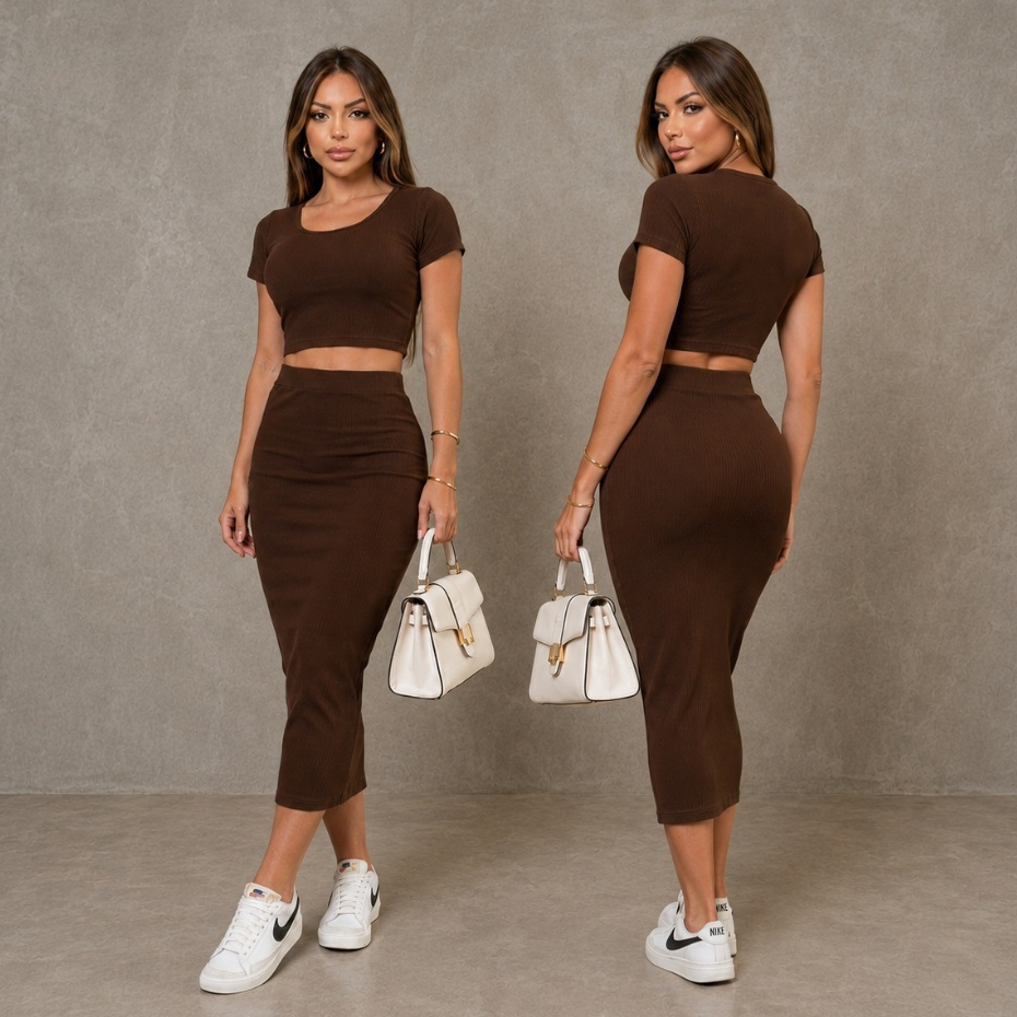 Conjunto Longo Ribana com Fenda - Moda Canelada - Estilo Blogueira