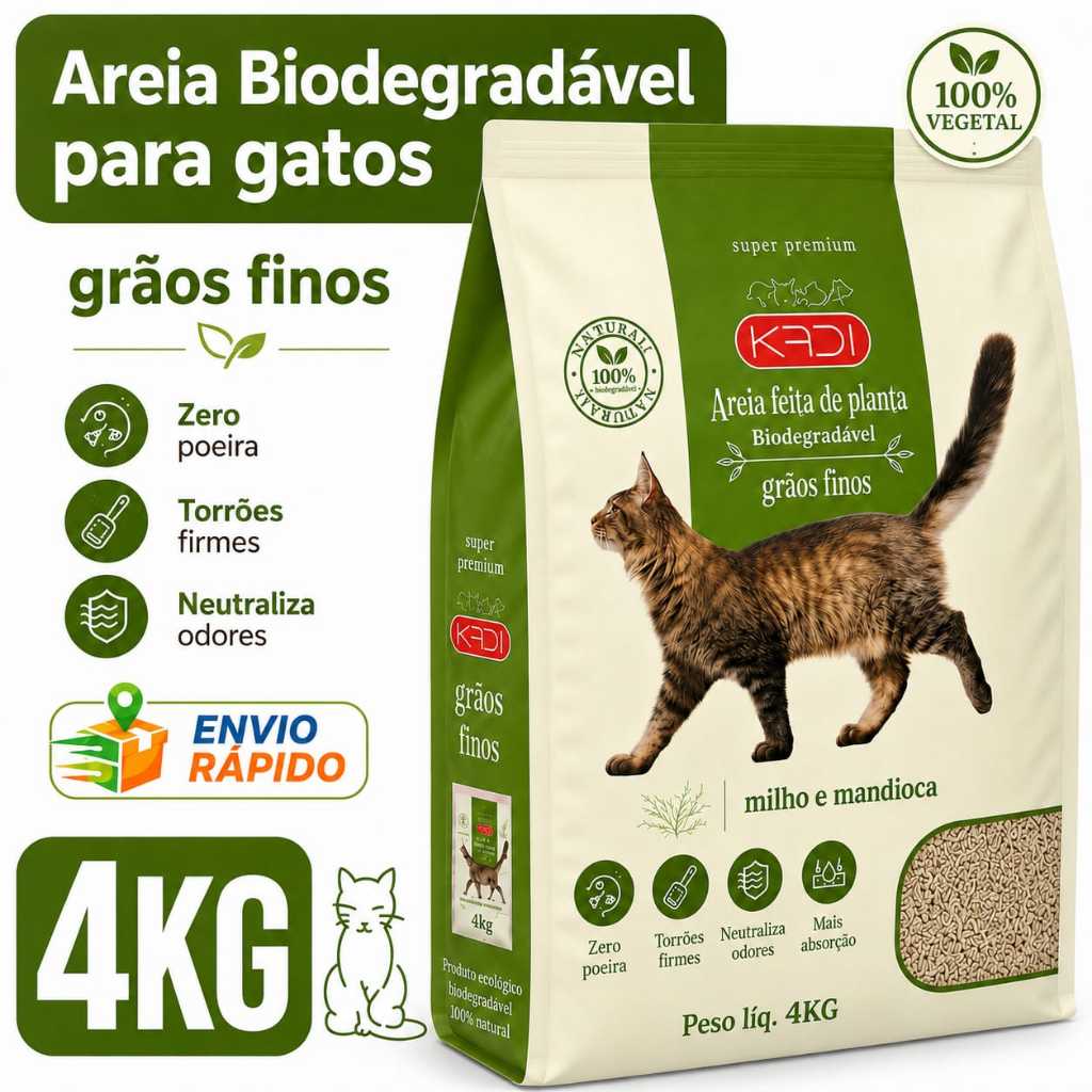 Areia Higiênica Kadi Biodegradável para Gatos 4kg