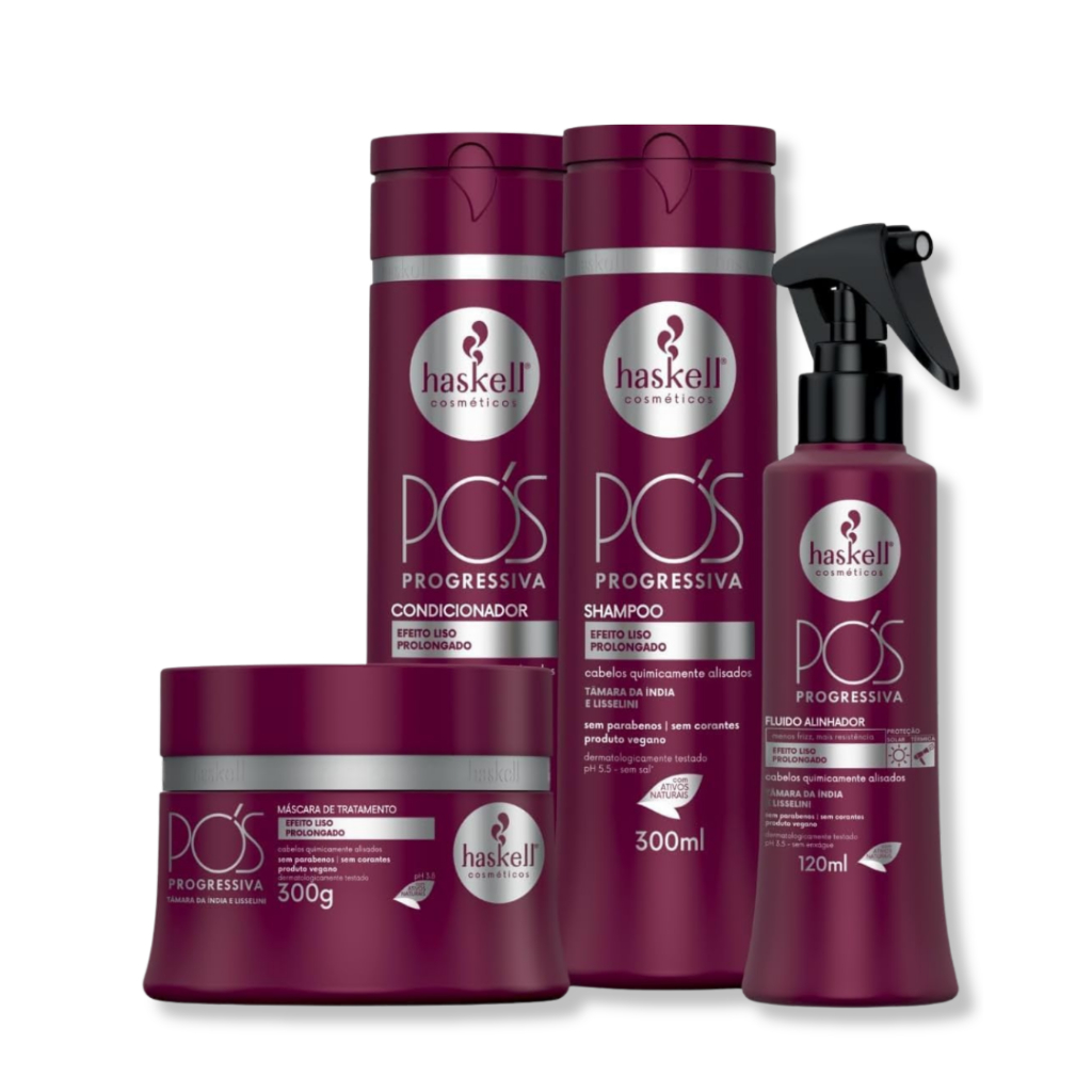 Kit Haskell Pós-Progressiva Shampoo 300ml + Condicionador 300ml + Máscara 300g + Fluído 120ml