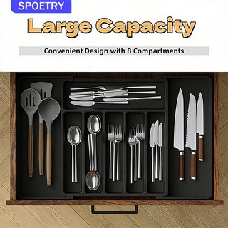 Organizador de Talheres para Gaveta Dobrável Livre de BPA Ajustável Ideal para Cozinha