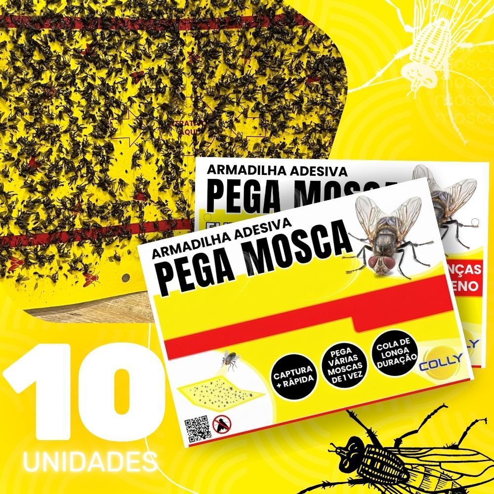 Pega Mosca Adesivo Kit 10 Placas para Ambientes Internos Colly