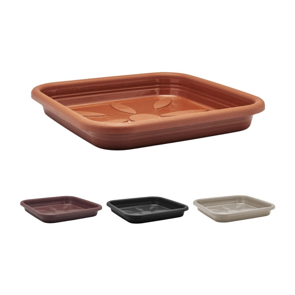 Kit 3 Pratos Quadrados Terracota Para Vasos De Planta Plástico Suporte Cachepô Jardim Varanda Flores