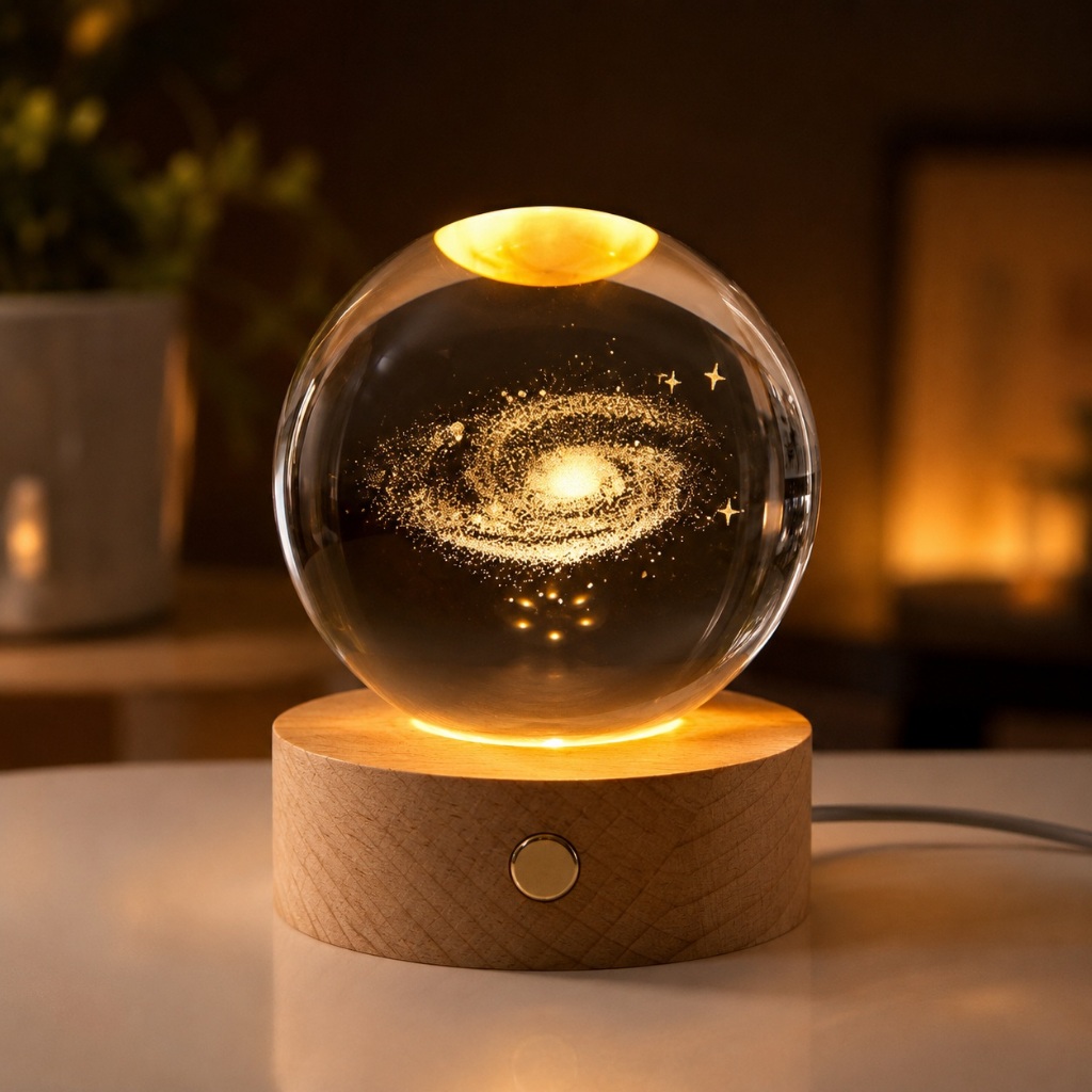 Abajur Luminaria Projetor Luz Estrela Rotativa Led Colorido Luz Mesa Bola Cristal Galaxia Ceu USB