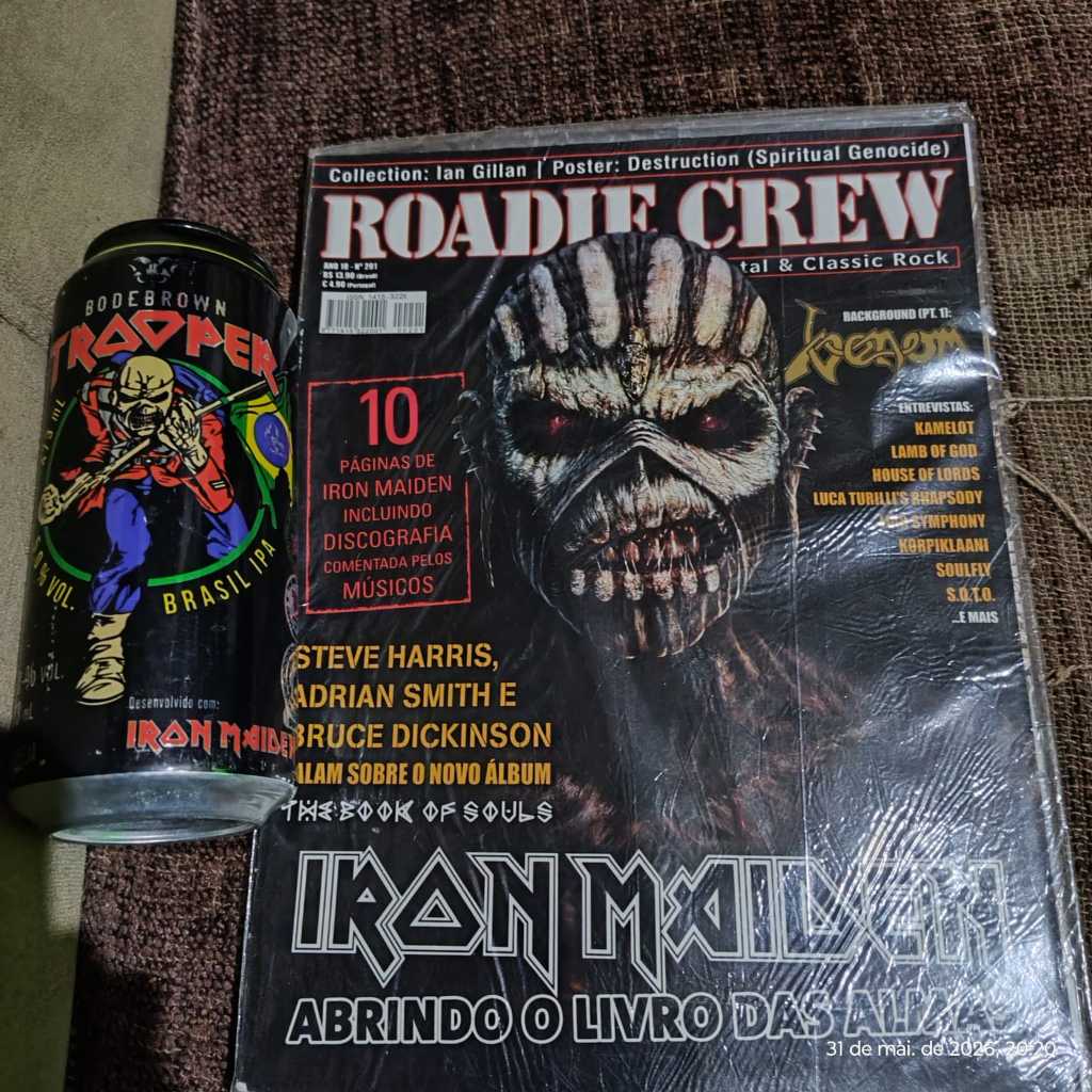 Revista Roadie Crew nr 201 Especial: Iron Maiden. (lacrado) Ano 2017 + latinha tropper.