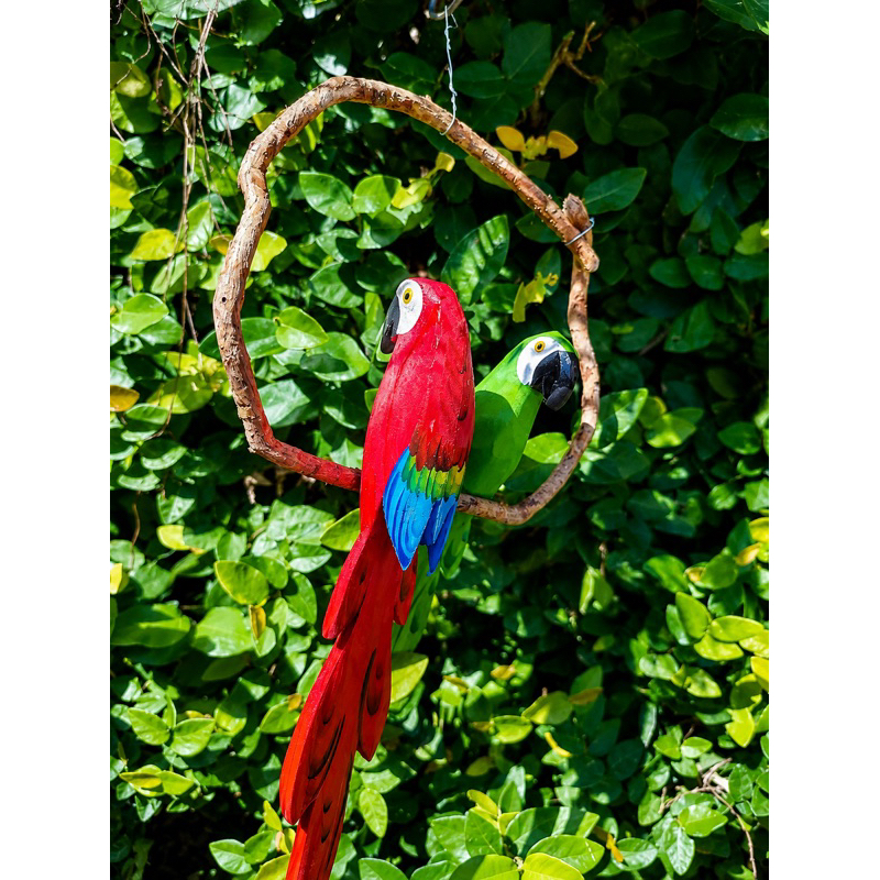 Arara Decorativa Casal Em Madeira Artesanal Para Jardim Varanda Área Externa