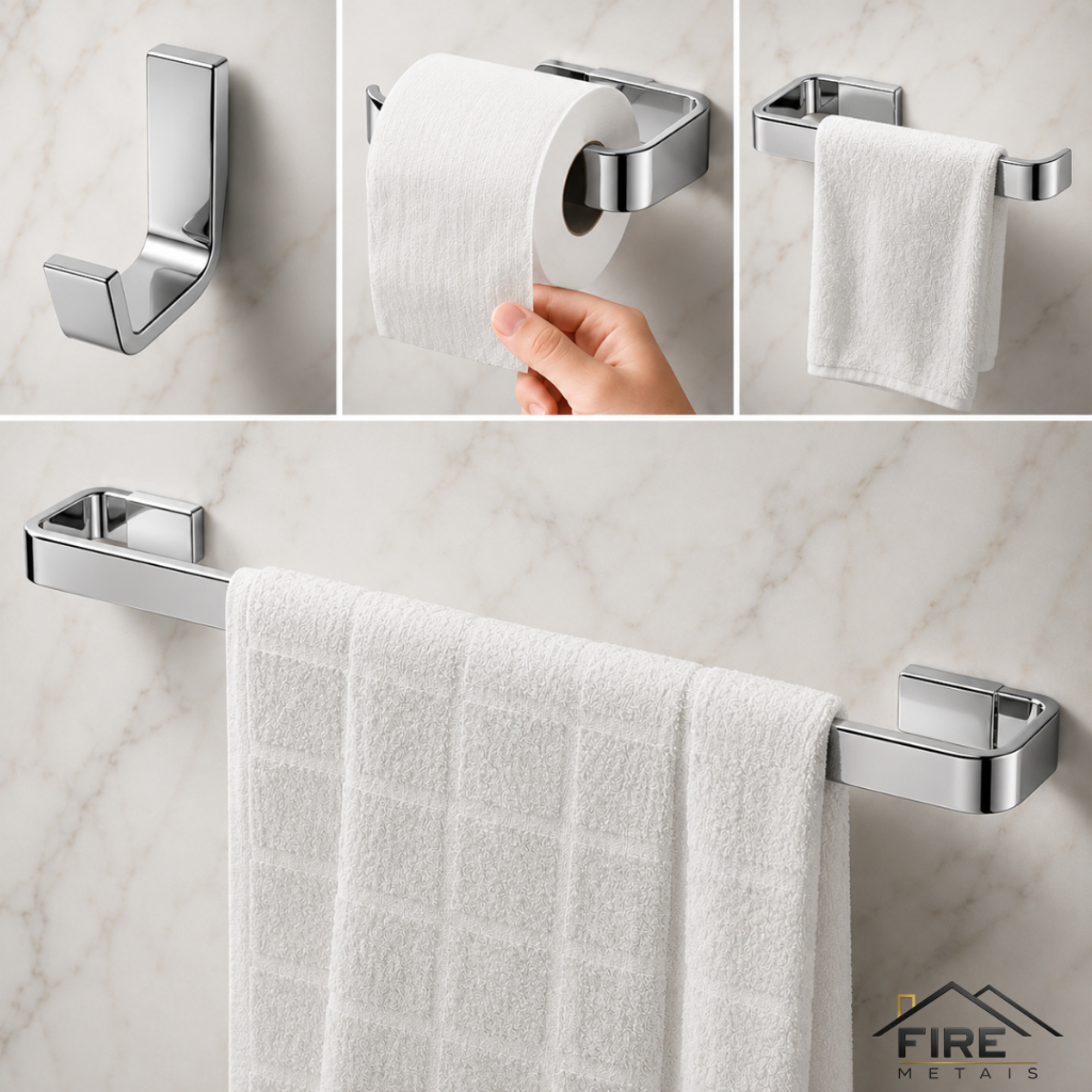 Kit para Banheiro Acessorios Porta Toalhas e Porta Papel Higienico Aluminio 4 peças