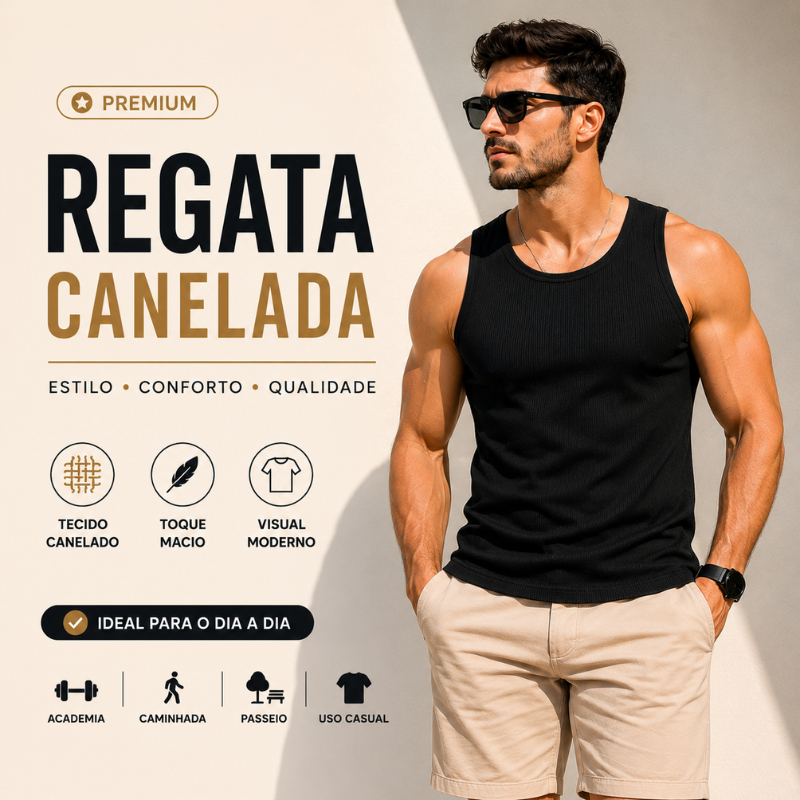 Regata Canelada Masculina Básica Premium Algodão Casual Academia Fitness Confortável |3791| Oferta