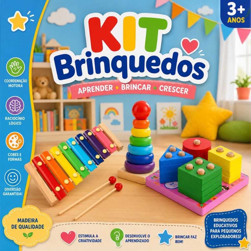 Brinquedo Montessori de Madeira Torre de Encaixe, Xilofone Sensorial Didático e Encaixe Autismo