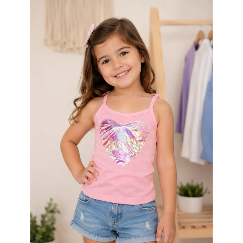 Blusa Infantil/juvenil  Regatinha com coração holográfico /moda Blogueira