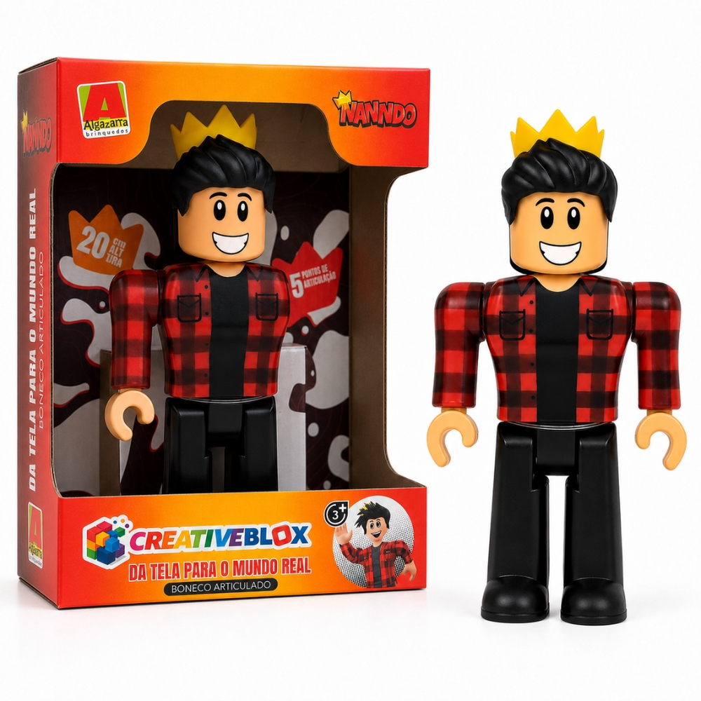 Boneco Nanndoblox Nanndo 20cm Oficial Articulado CreativeBlox Gamer Youtuber Blox Royale