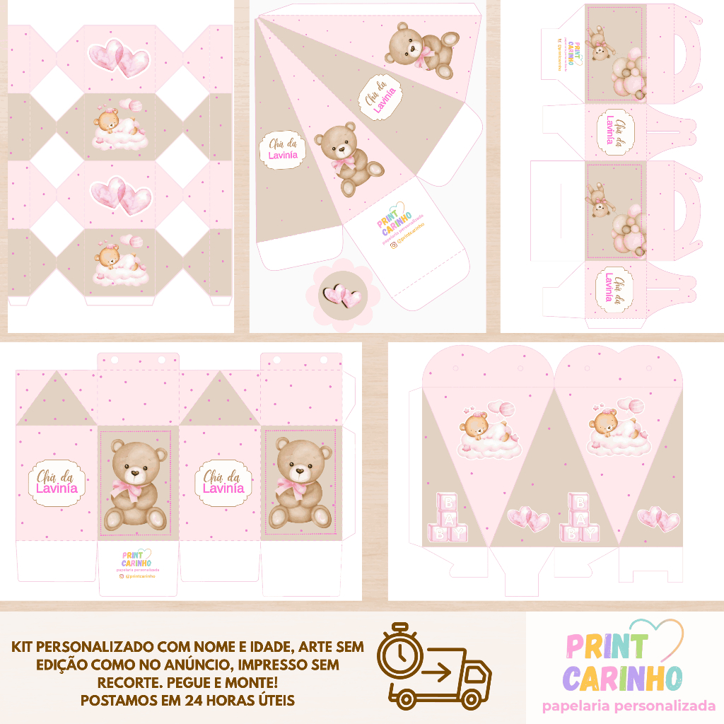 KIT LEMBRANCINHAS TEMA URSINHO ROSA - lembrancinhas/caixinhas personalizadas para festas